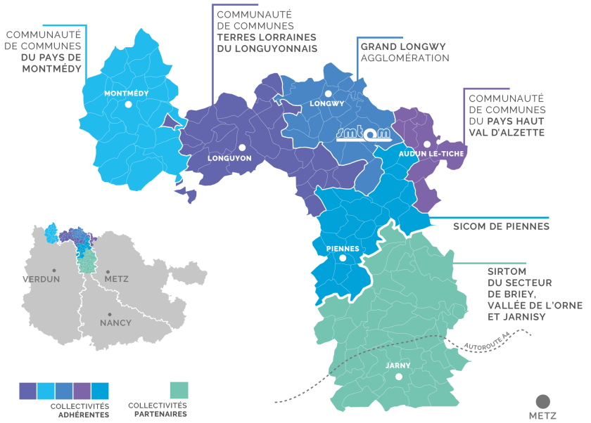 SMTOM de la région de Villerupt - Carte des communes adhérentes